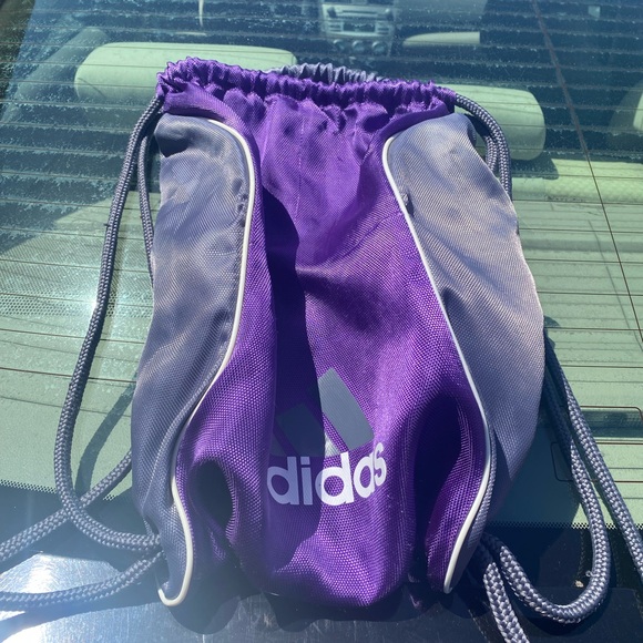ADIDAS Drawstring Bag Women’s Purple Grayb Mini Backpack Shoe Mesh Gym - Picture 5 of 15